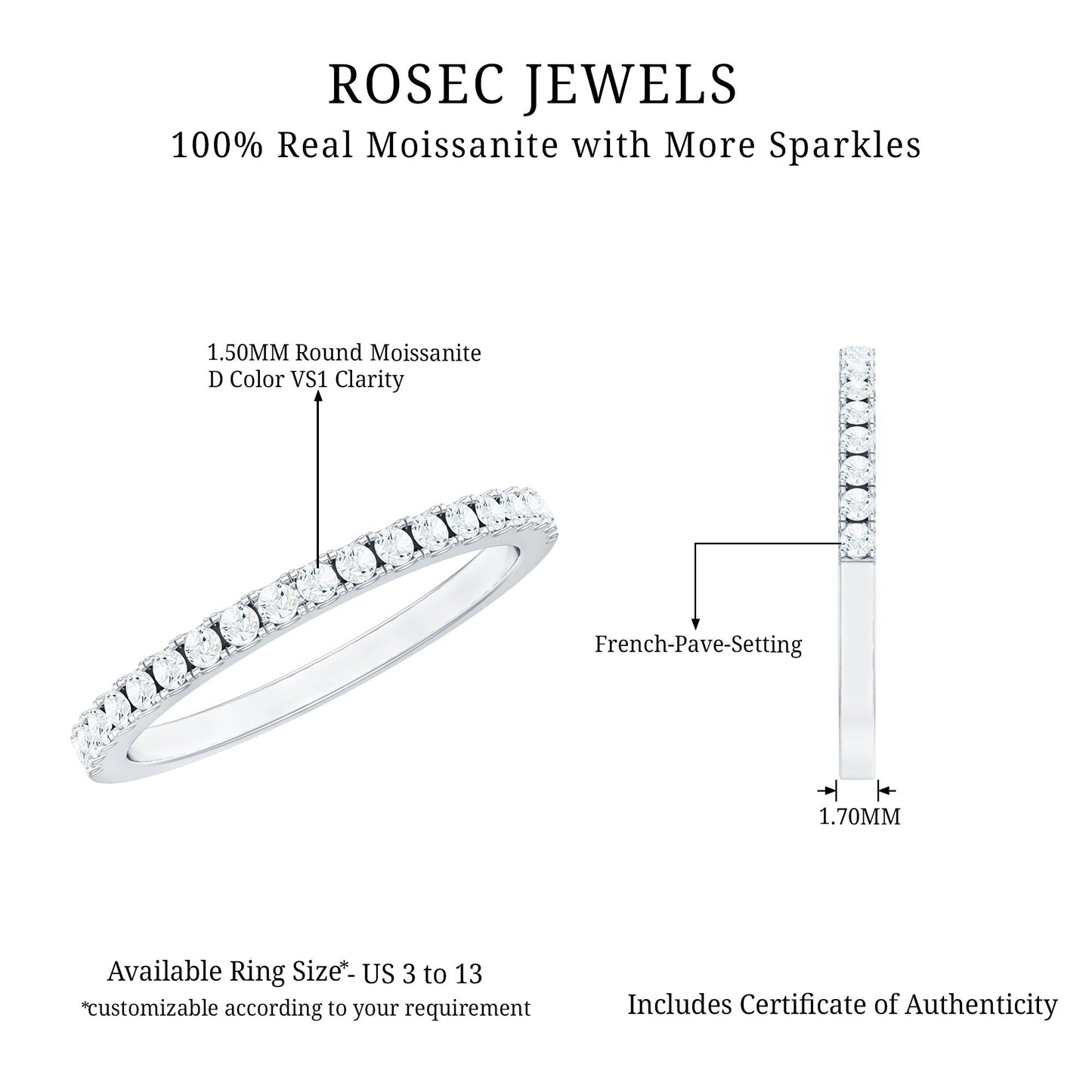 Certified Moissanite Simple Half Eternity Ring