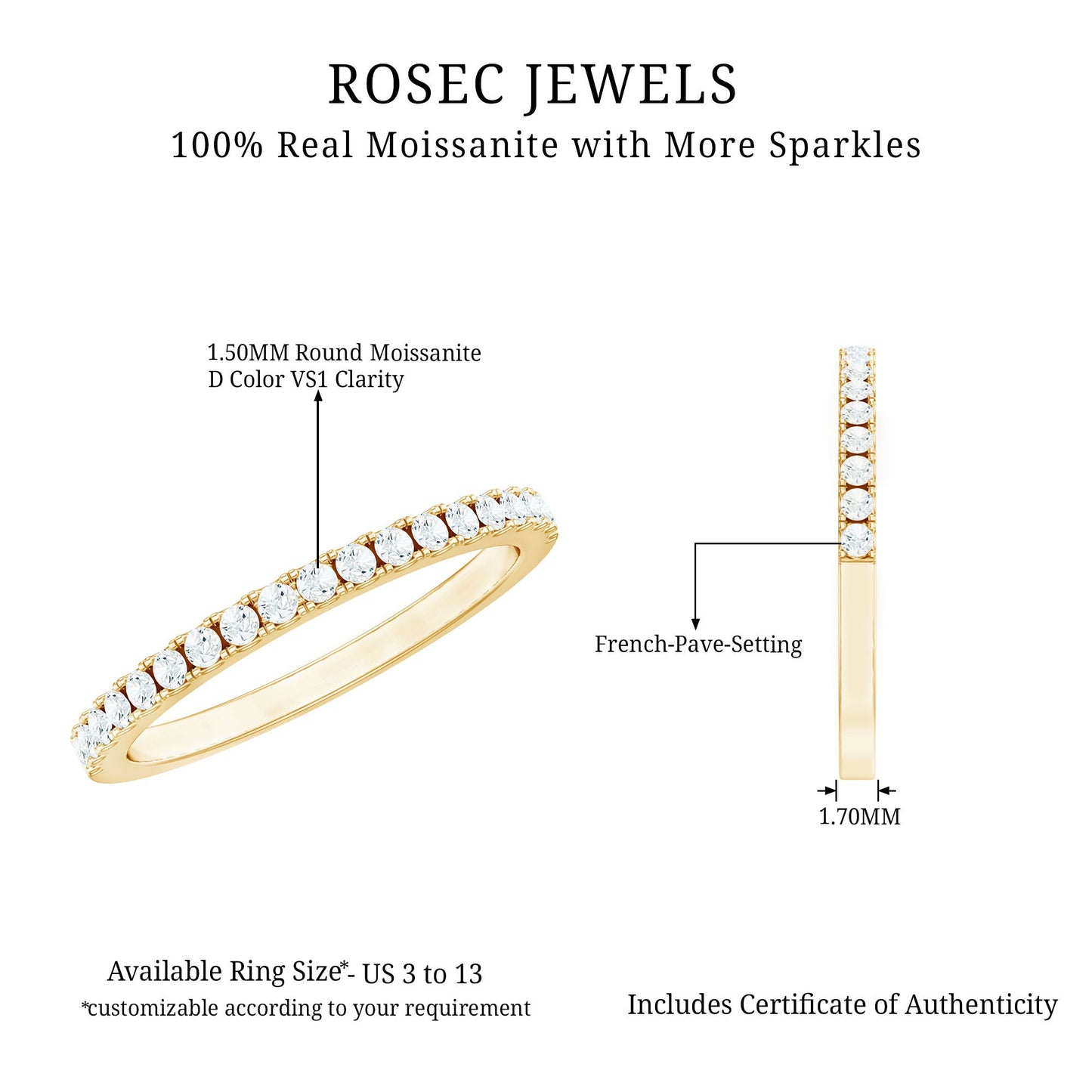 Certified Moissanite Simple Half Eternity Ring