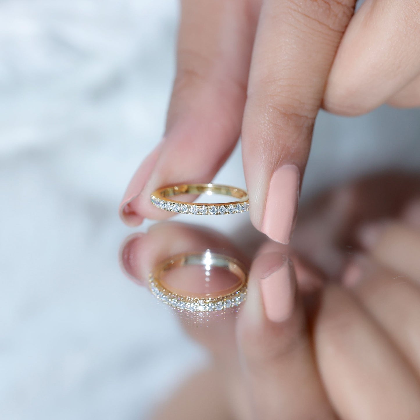 Certified Moissanite Simple Half Eternity Ring