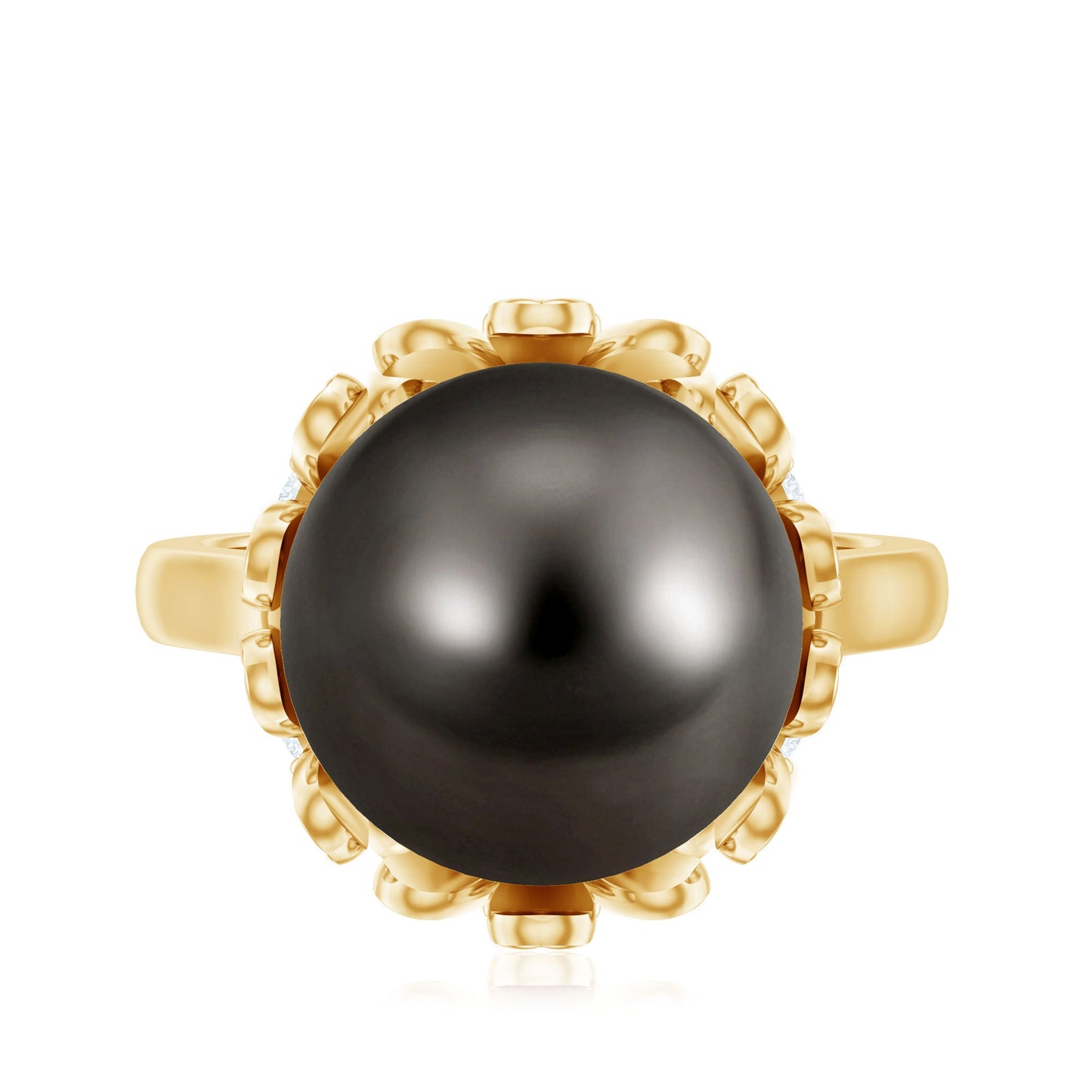 10MM Solitaire Tahitian Black Pearl Engagement Ring with Floral Setting