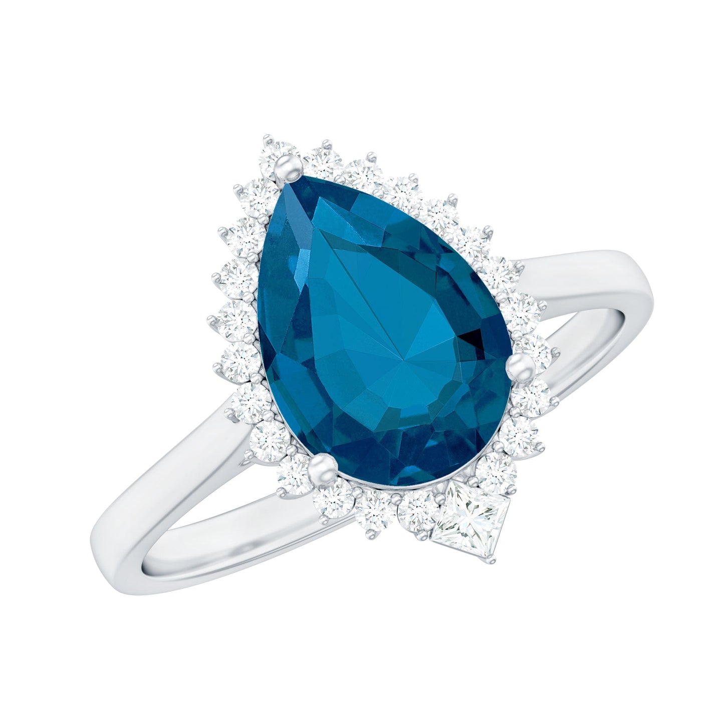 Pear Shaped London Blue Topaz and Diamond Statement Engagement Ring