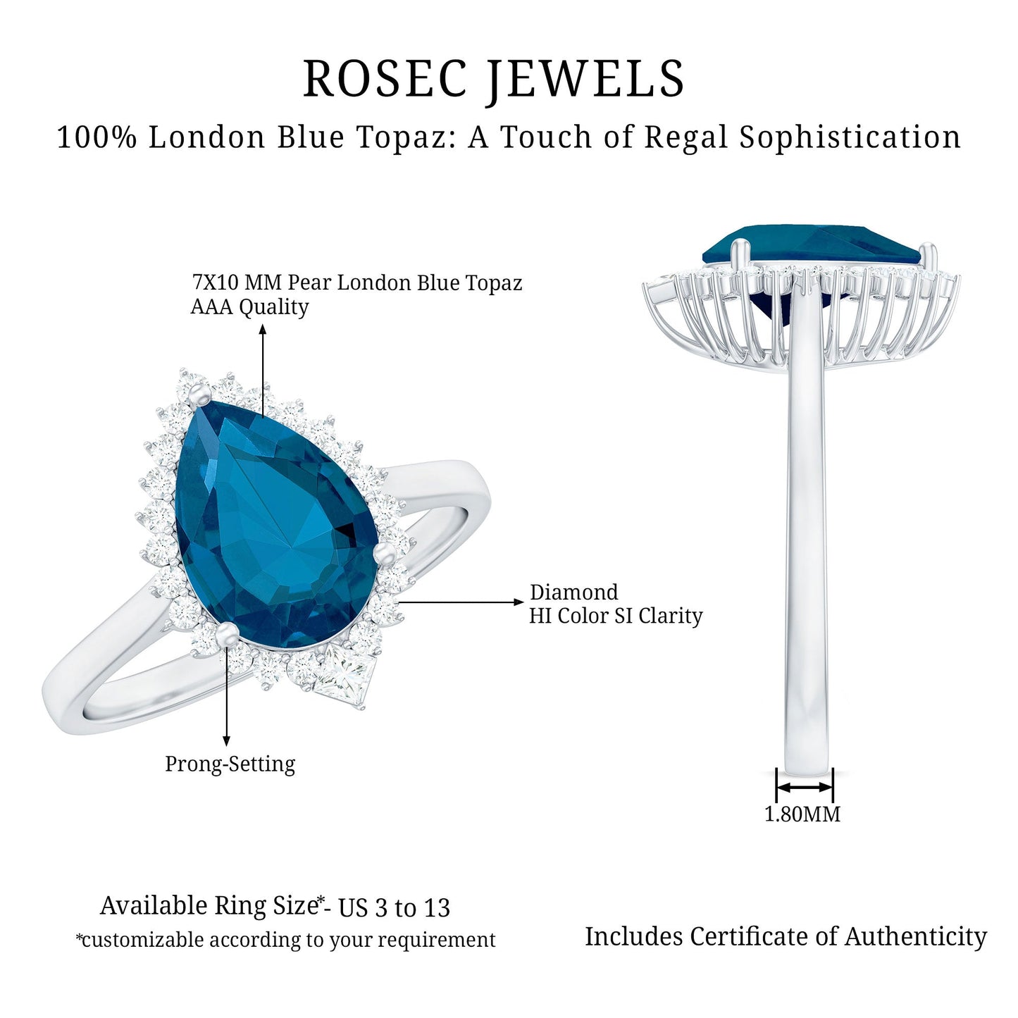 Pear Shaped London Blue Topaz and Diamond Statement Engagement Ring