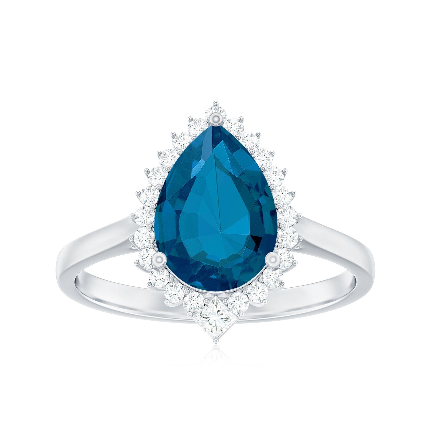 Pear Shaped London Blue Topaz and Diamond Statement Engagement Ring