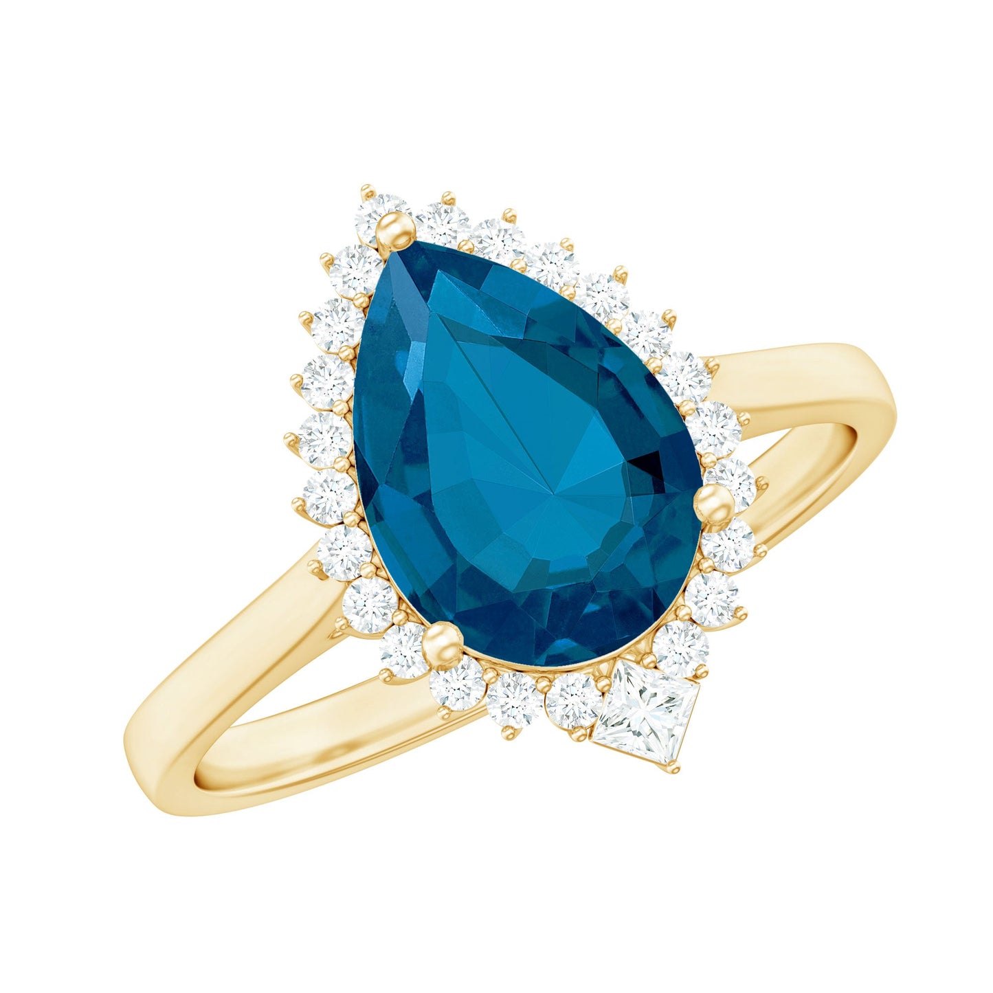 Pear Shaped London Blue Topaz and Diamond Statement Engagement Ring