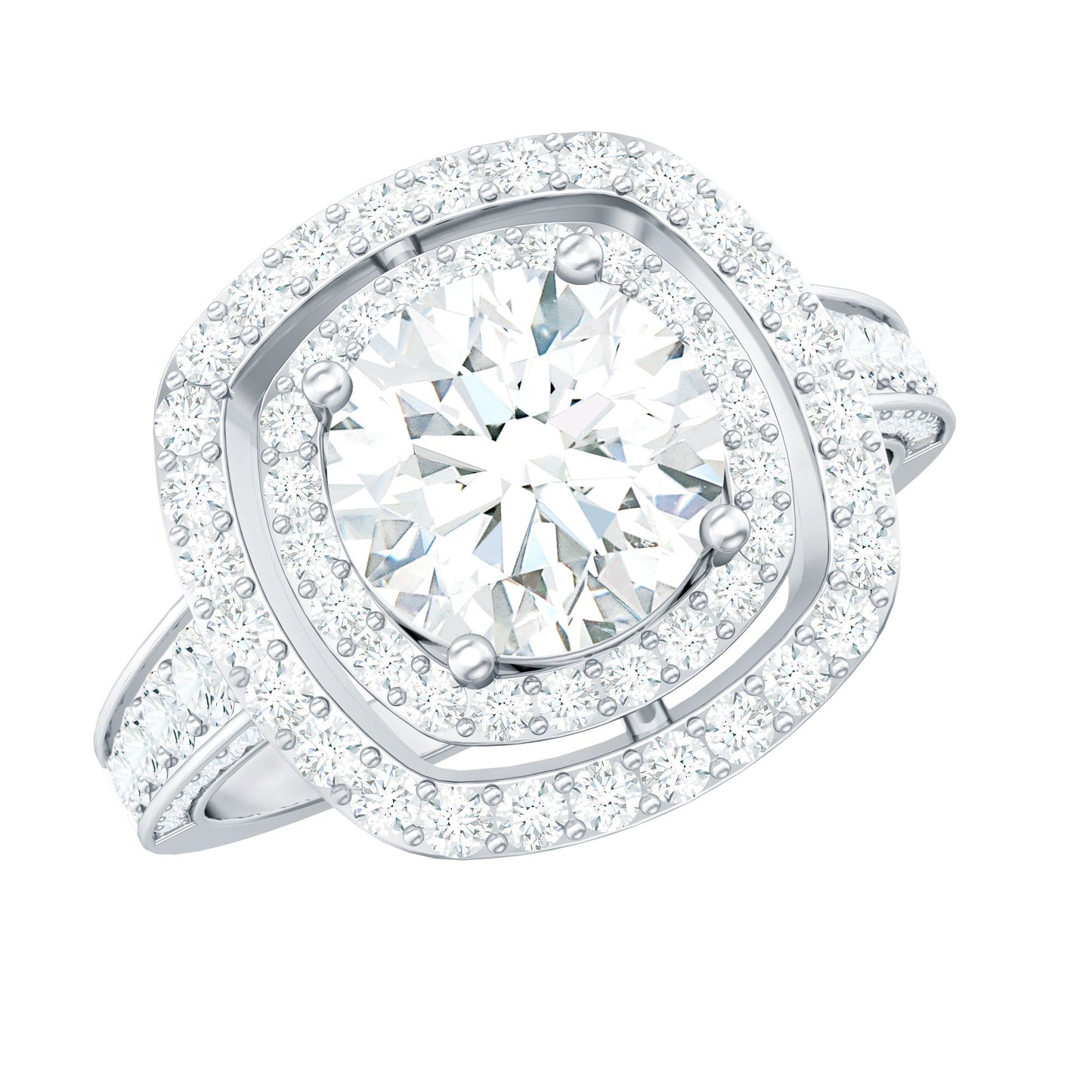 8mm Round Shape Moissanite Double Halo Statement Ring