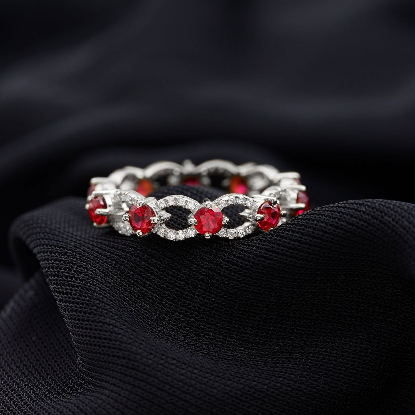 1.75 CT Lab Created Ruby Full Eternity Ring with Diamond