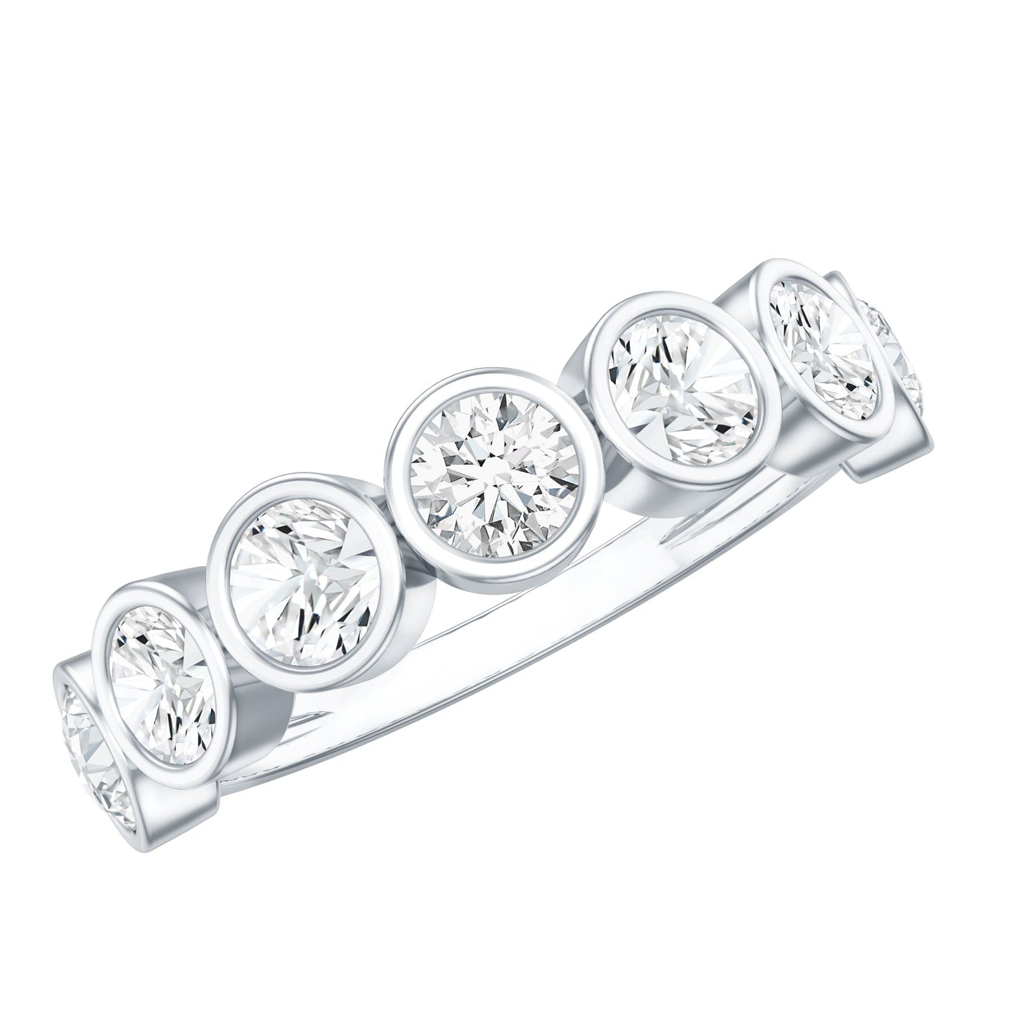2.2 Carat Round Moissanite Half Eternity Ring in Bezel Setting