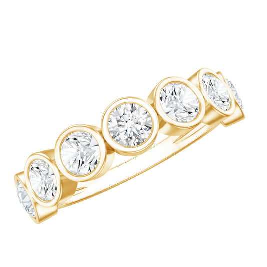 2.2 Carat Round Moissanite Half Eternity Ring in Bezel Setting
