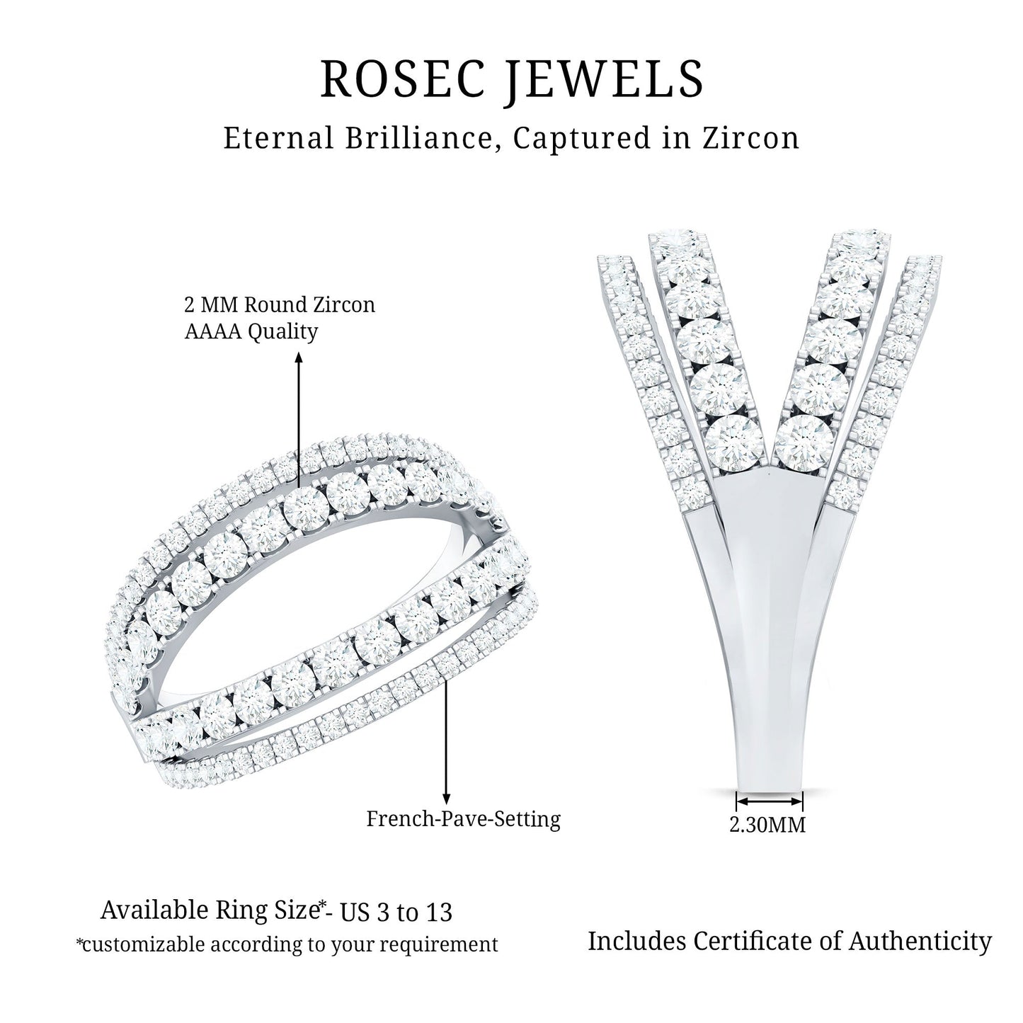 Certified Cubic Zirconia Designer Band Ring for Women
