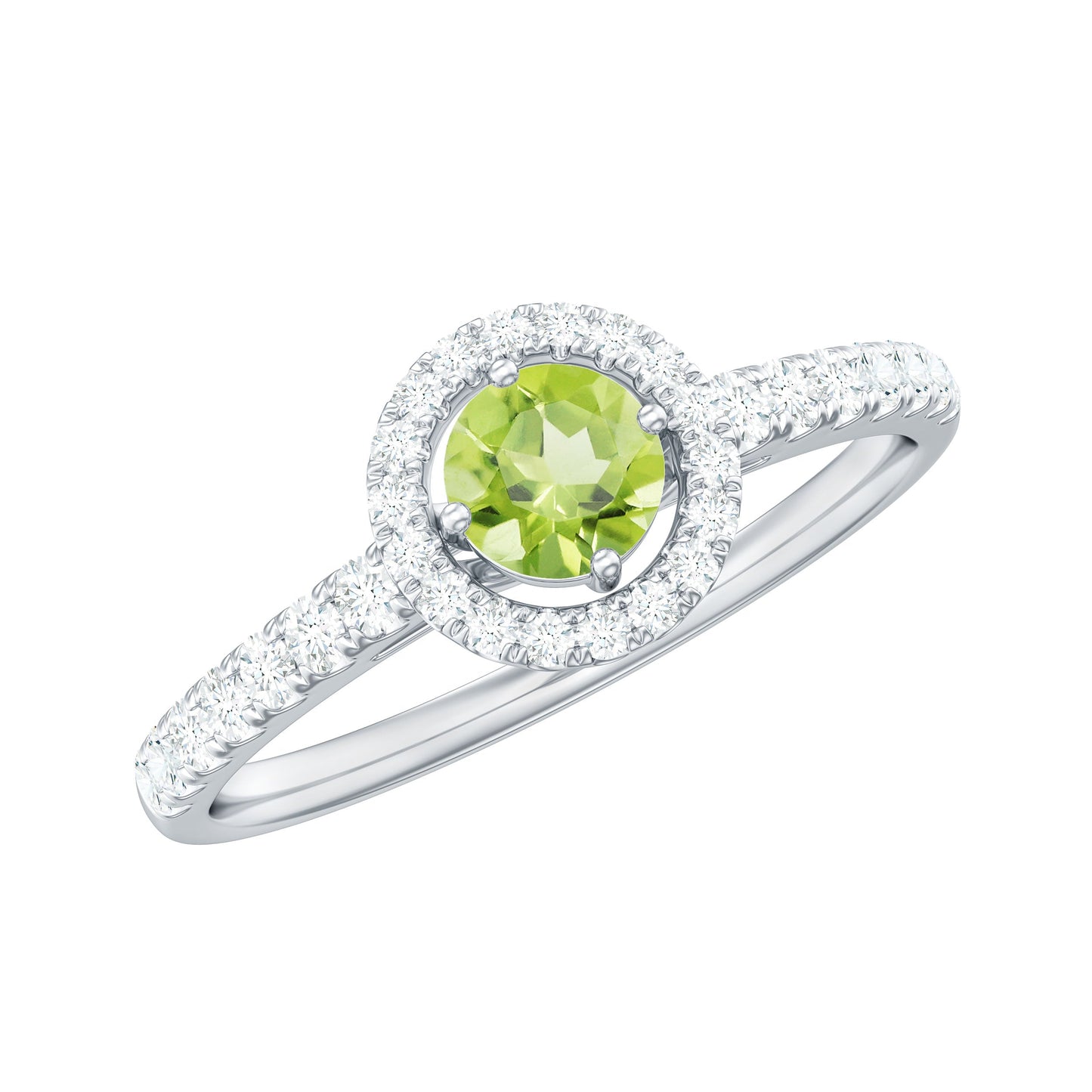 Genuine Half Carat Peridot Engagement Ring with Diamond Halo