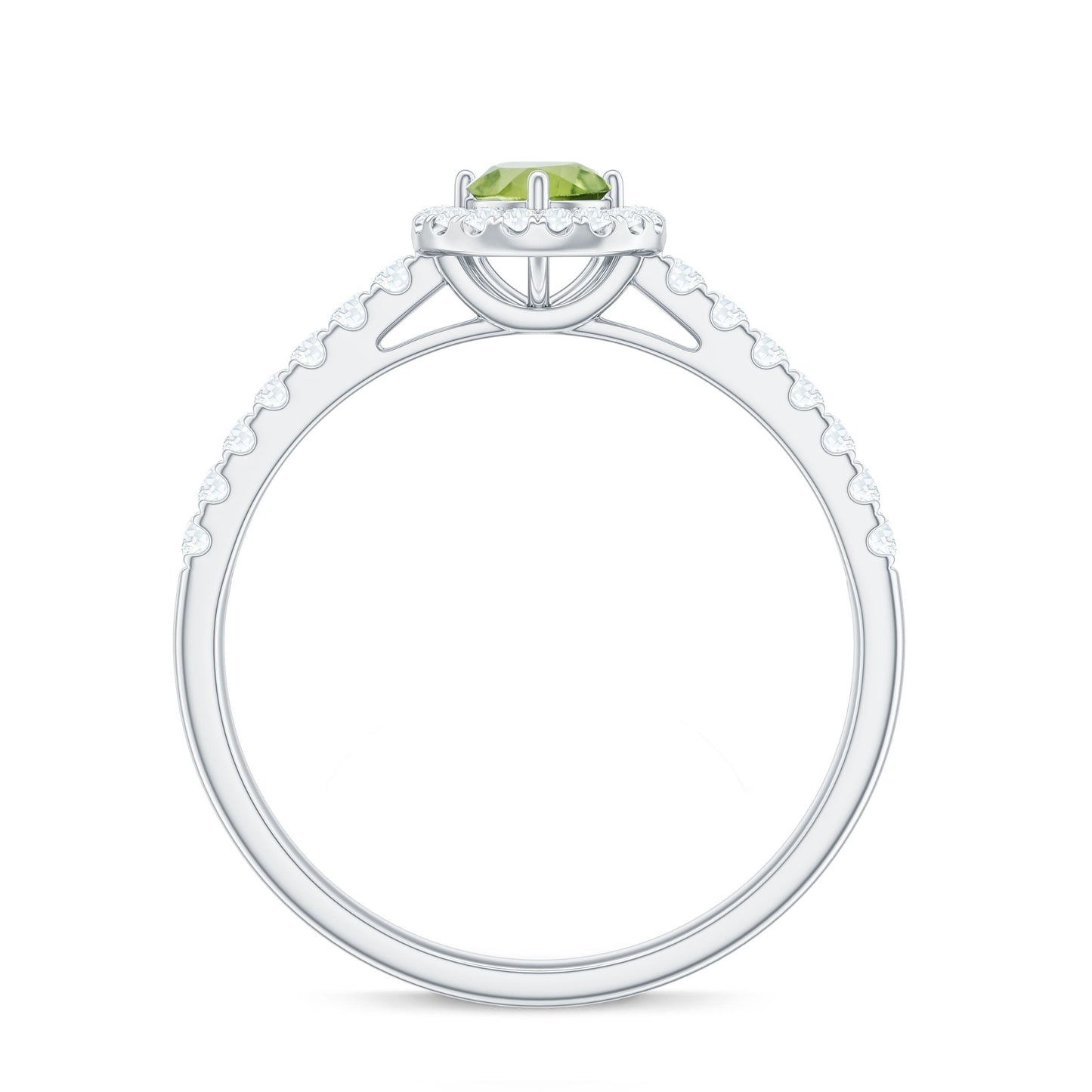 Genuine Half Carat Peridot Engagement Ring with Diamond Halo