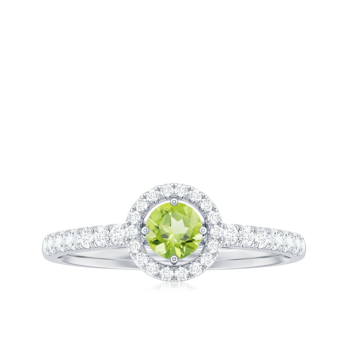 Genuine Half Carat Peridot Engagement Ring with Diamond Halo