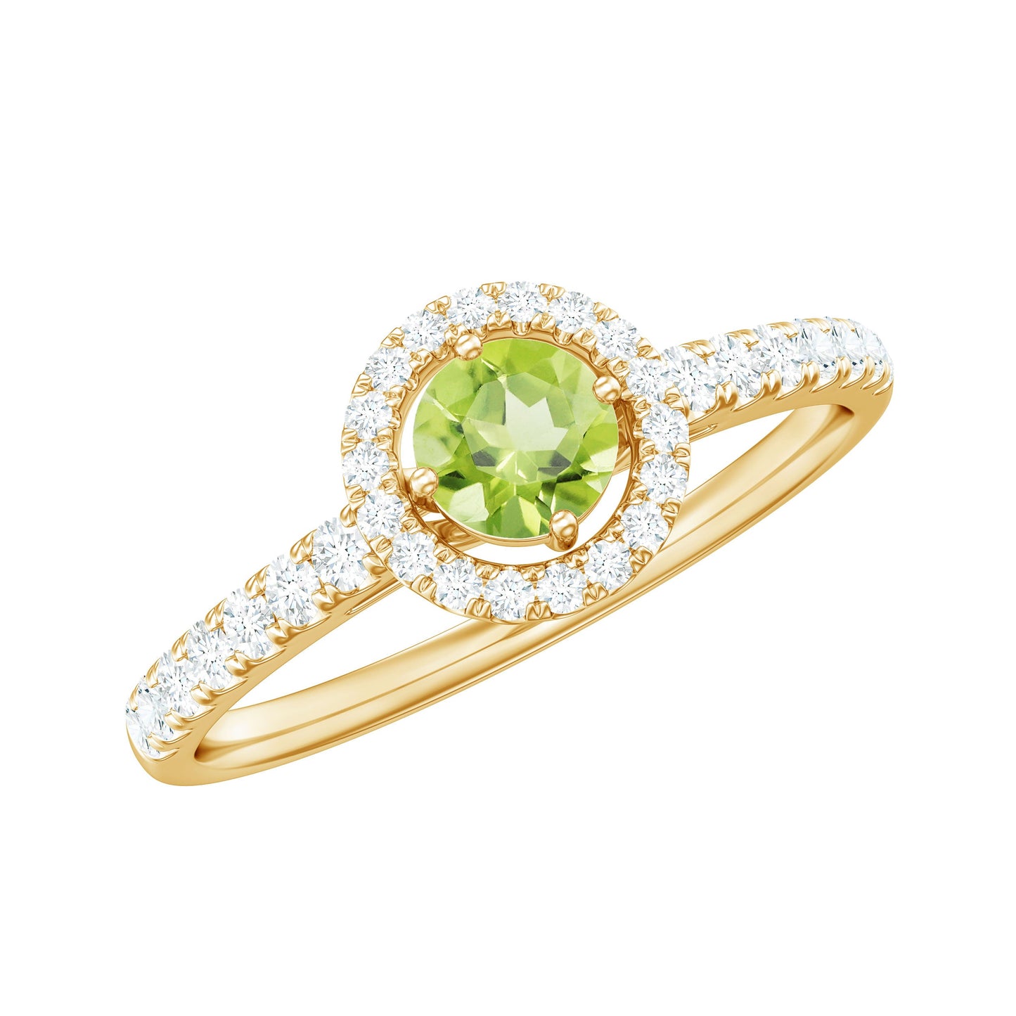Genuine Half Carat Peridot Engagement Ring with Diamond Halo