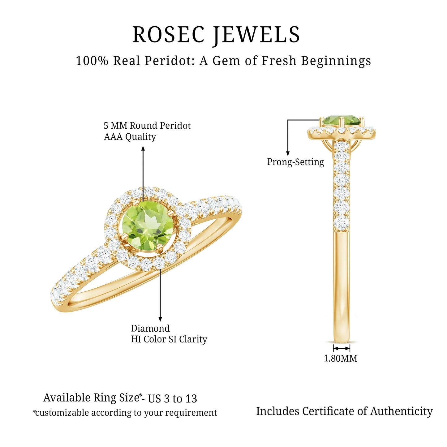 Genuine Half Carat Peridot Engagement Ring with Diamond Halo