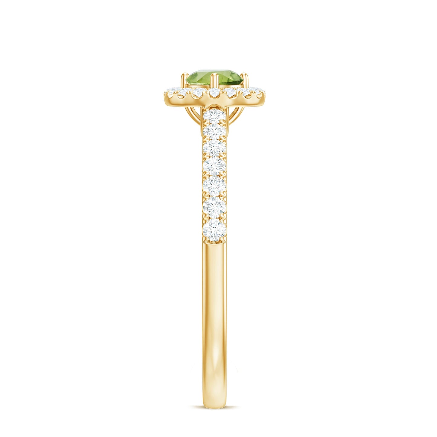 Genuine Half Carat Peridot Engagement Ring with Diamond Halo