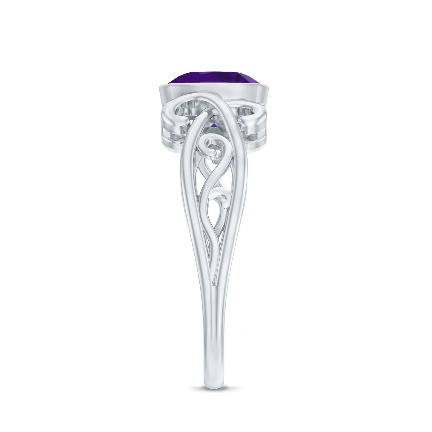 2 CT Vintage Inspired Cushion Cut Amethyst Solitaire Ring