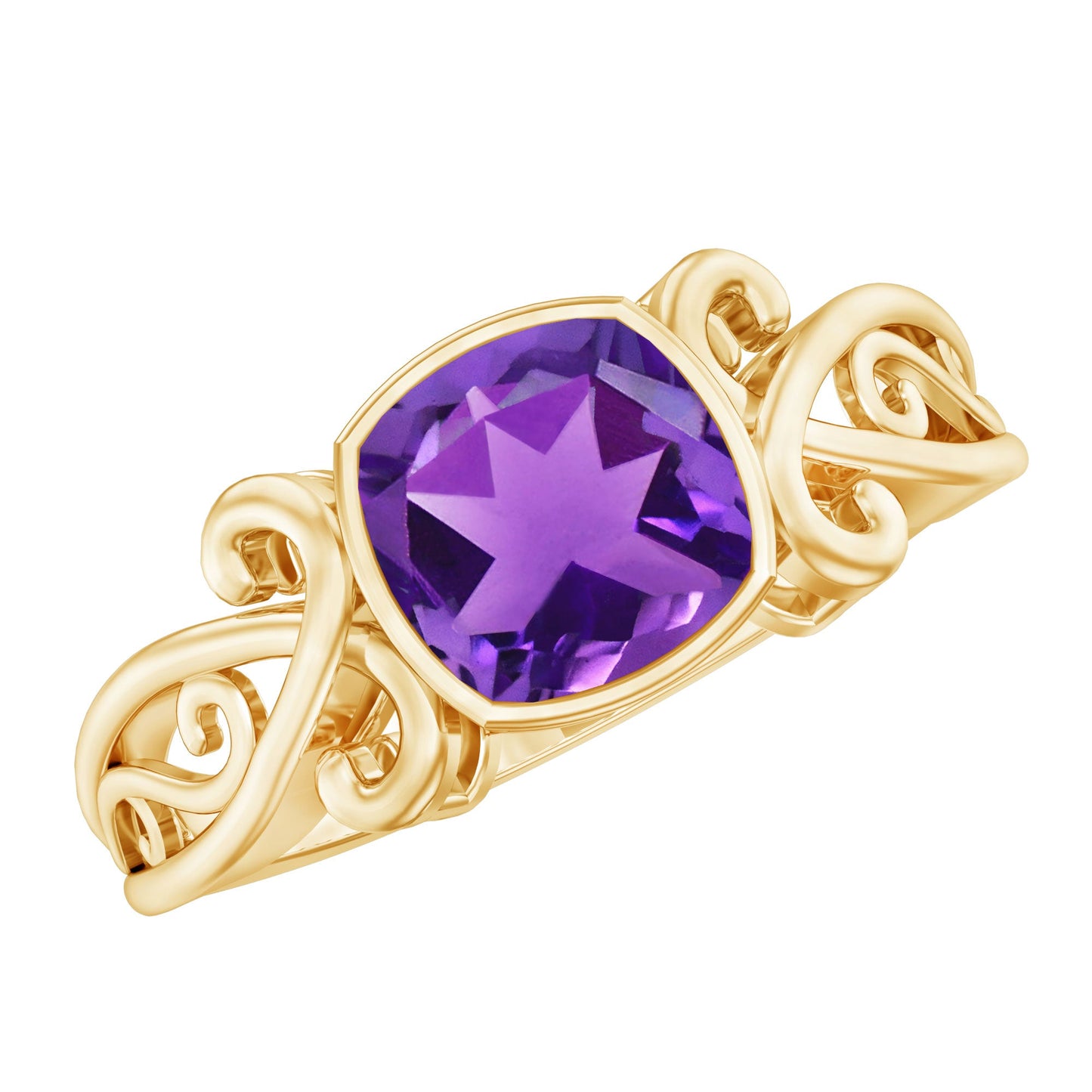 2 CT Vintage Inspired Cushion Cut Amethyst Solitaire Ring