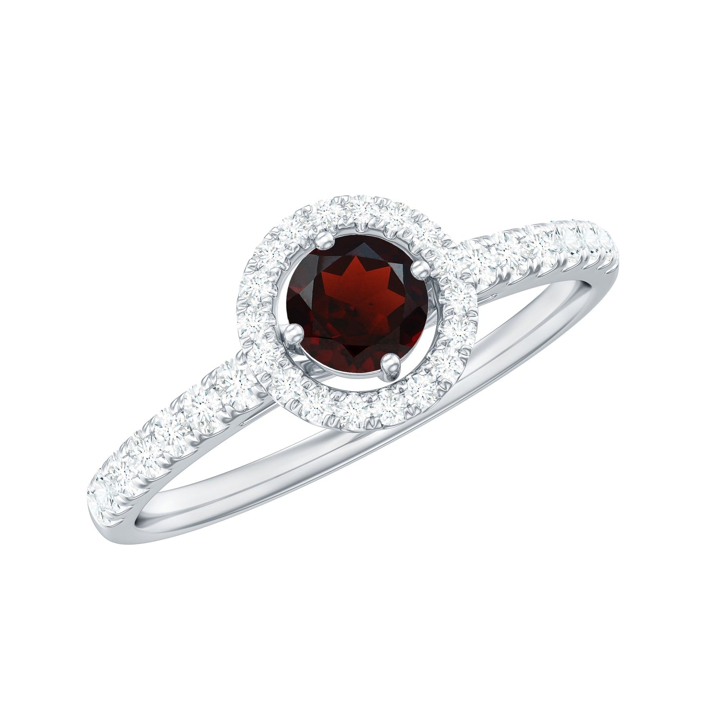 Garnet Minimal Engagement Ring with Diamond Halo
