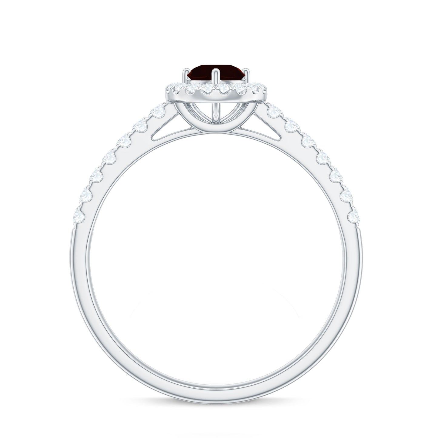 Garnet Minimal Engagement Ring with Diamond Halo