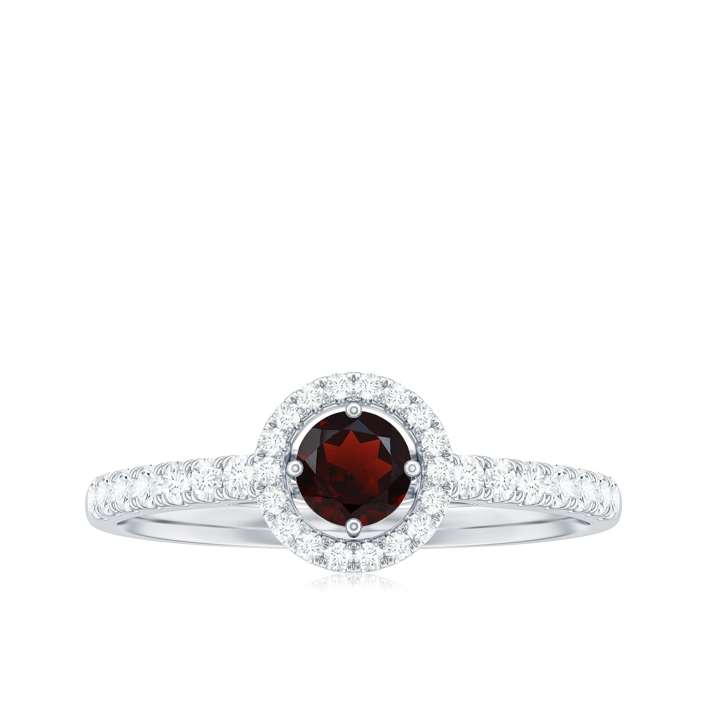 Garnet Minimal Engagement Ring with Diamond Halo