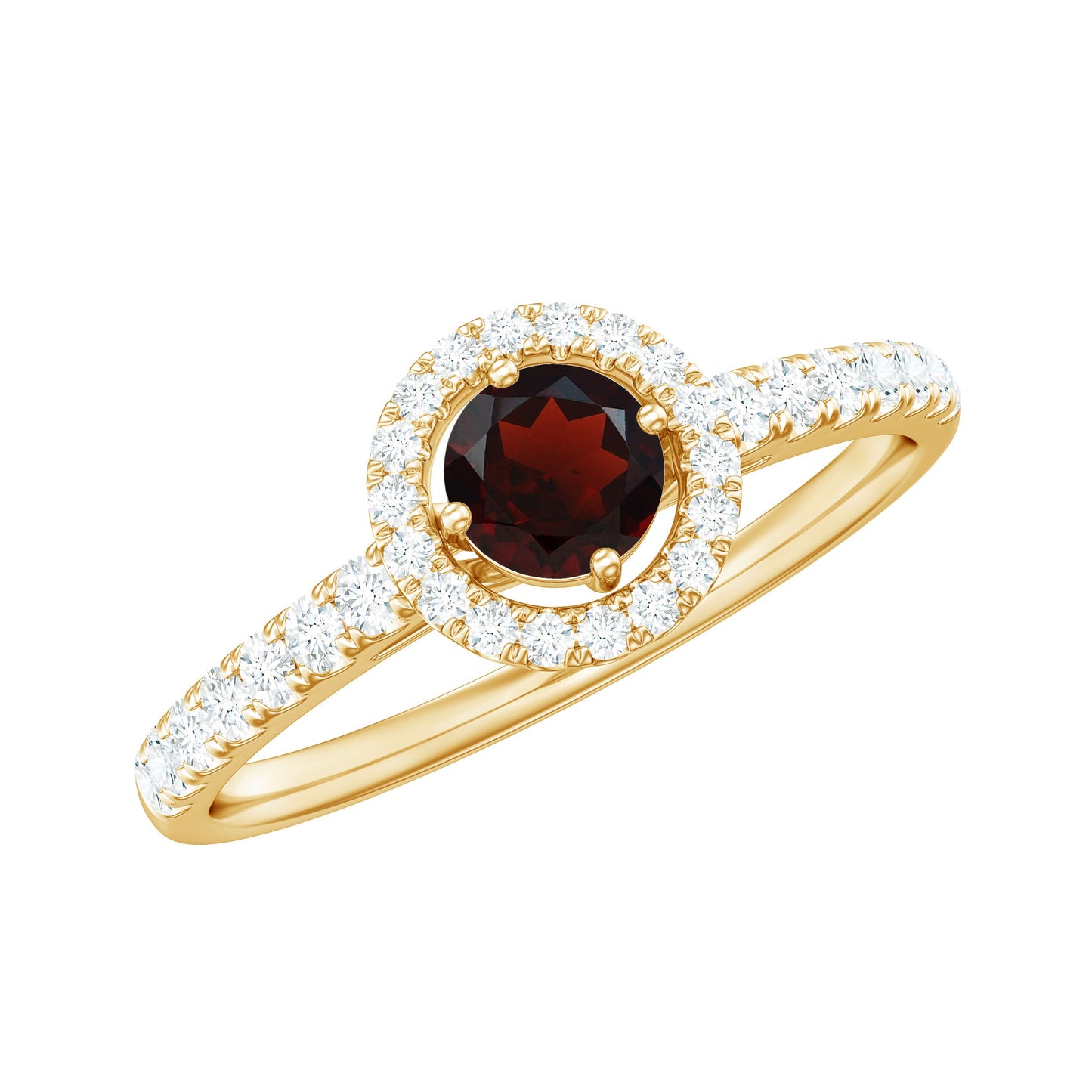 Garnet Minimal Engagement Ring with Diamond Halo