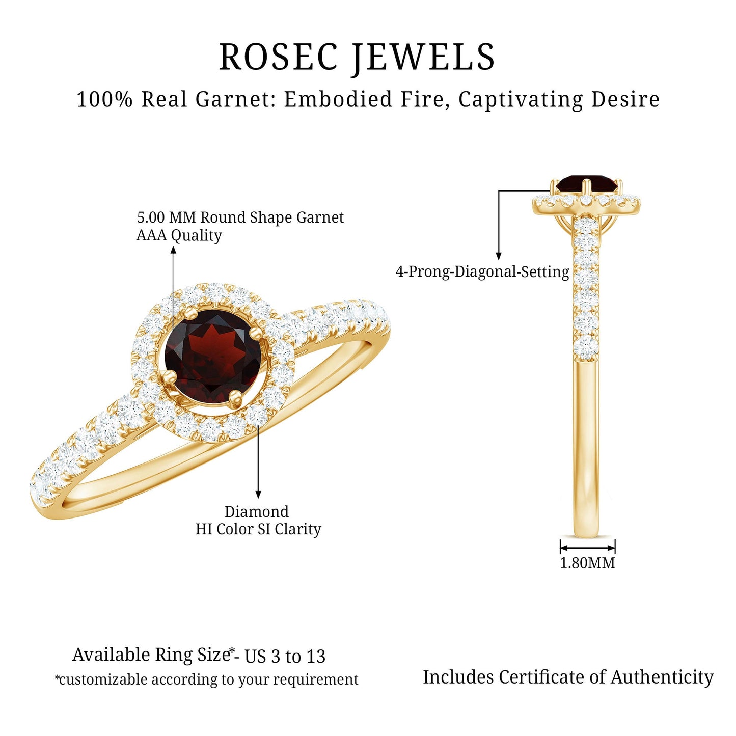 Garnet Minimal Engagement Ring with Diamond Halo