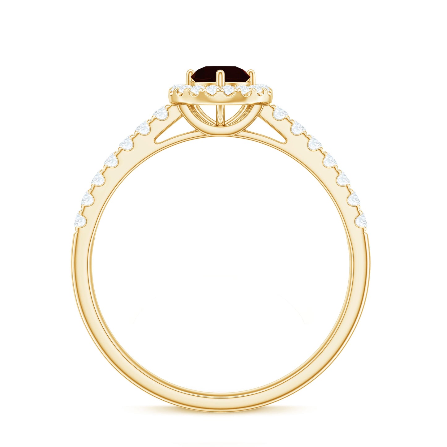 Garnet Minimal Engagement Ring with Diamond Halo
