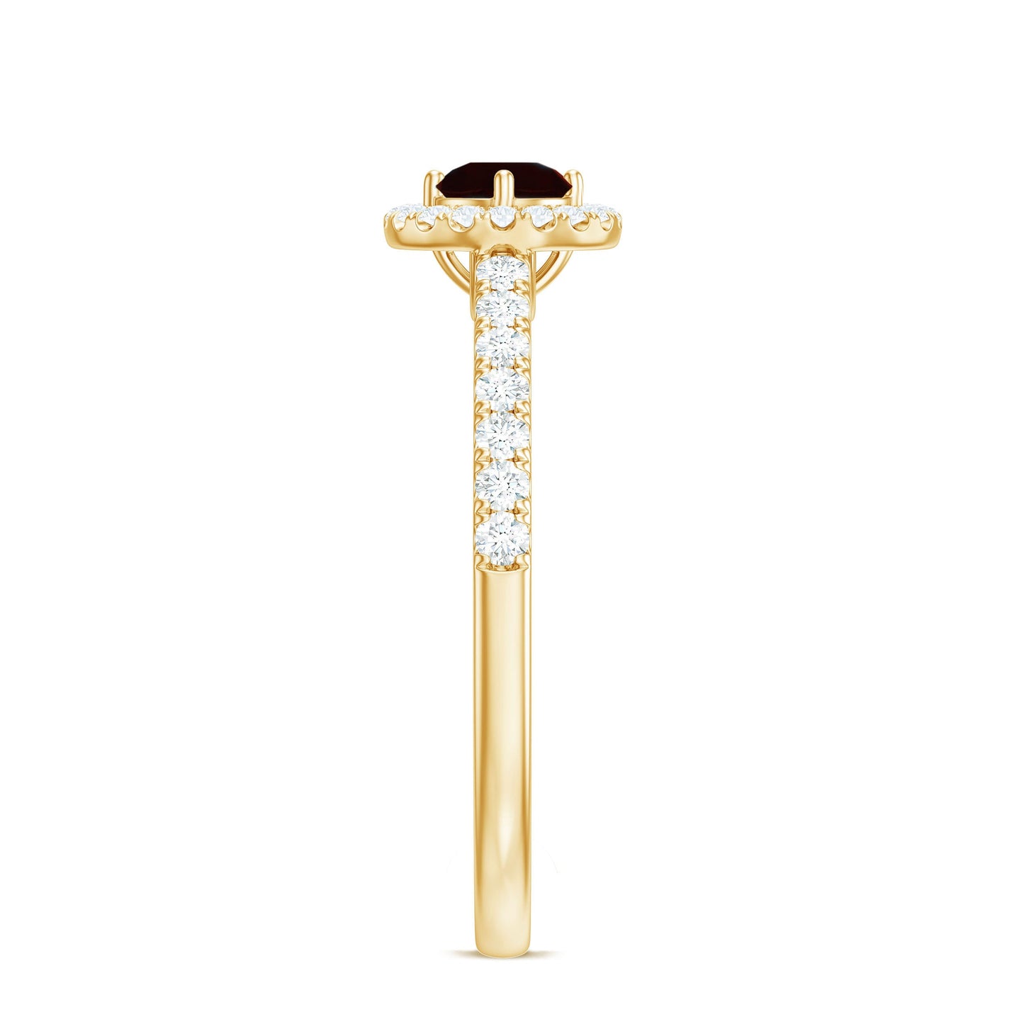 Garnet Minimal Engagement Ring with Diamond Halo