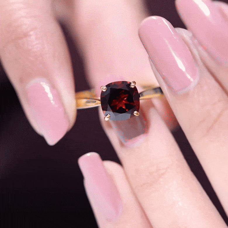 Natural 8mm Garnet Cushion Cut Engagement Ring with Surprise Diamond