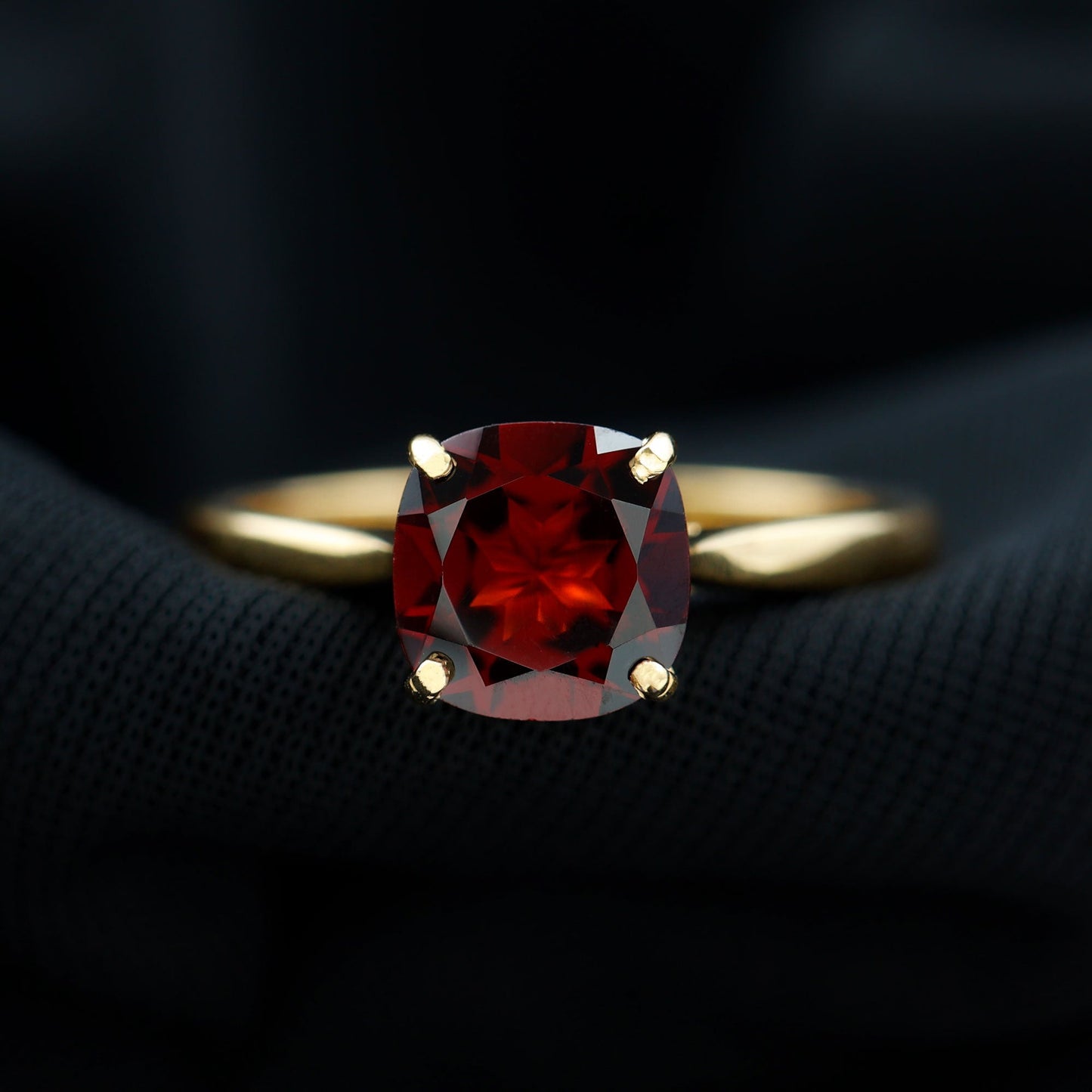 Natural 8mm Garnet Cushion Cut Engagement Ring with Surprise Diamond