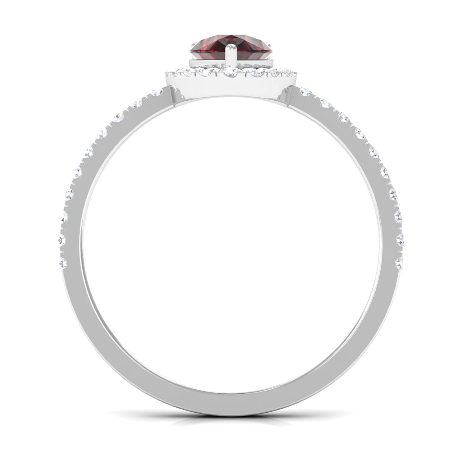 Genuine 5X7mm Garnet Pear Shaped Engagement Ring with Diamond Halo