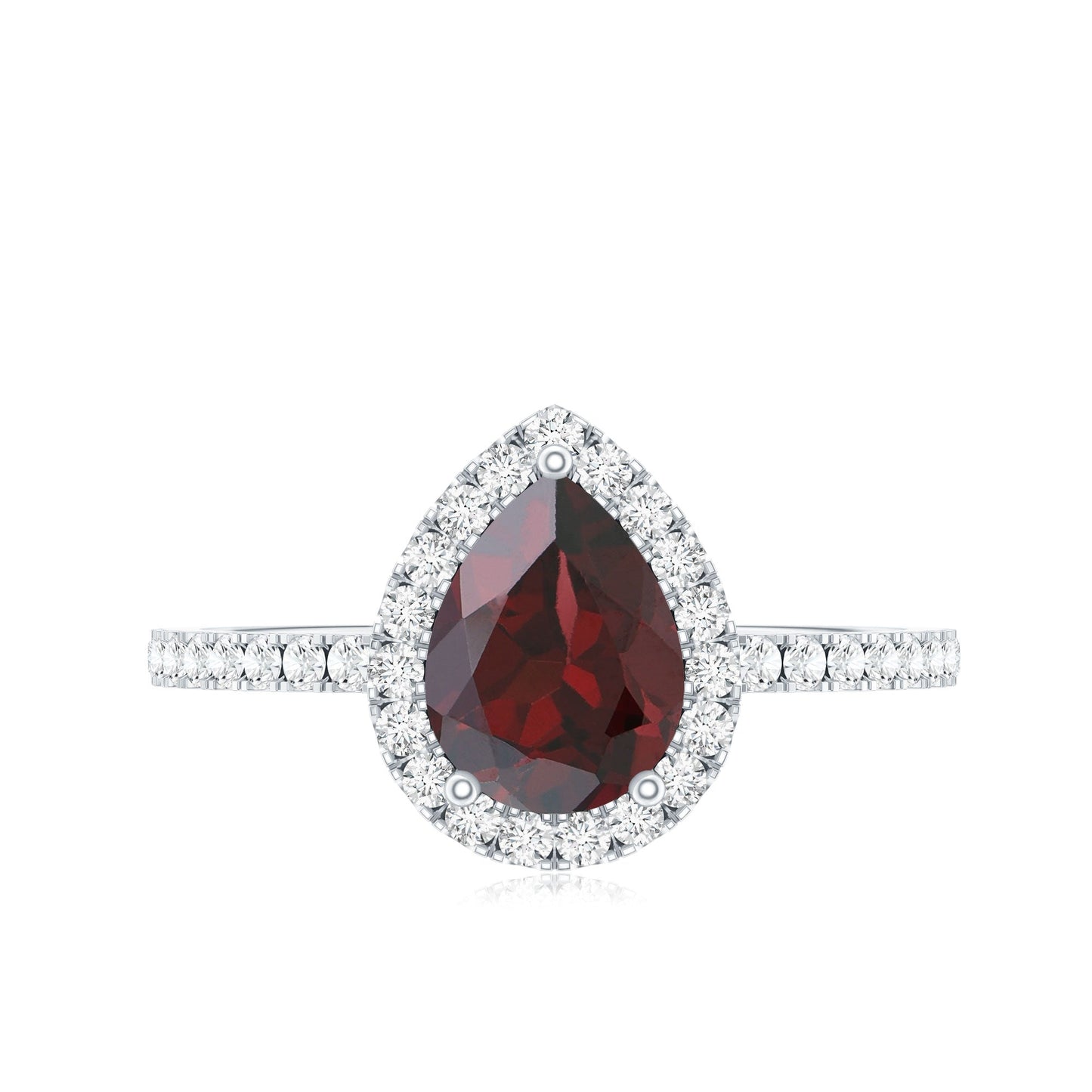 Genuine 5X7mm Garnet Pear Shaped Engagement Ring with Diamond Halo