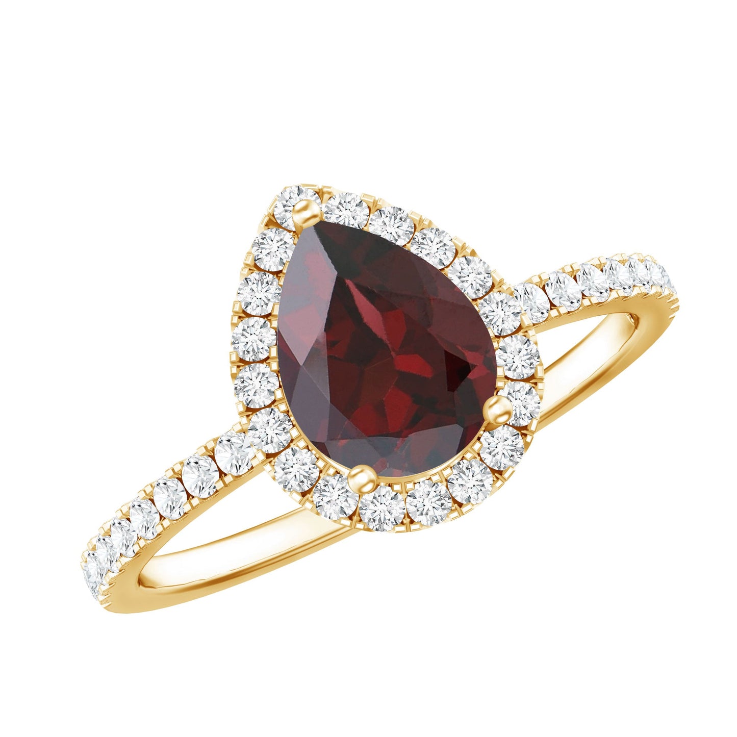 Genuine 5X7mm Garnet Pear Shaped Engagement Ring with Diamond Halo