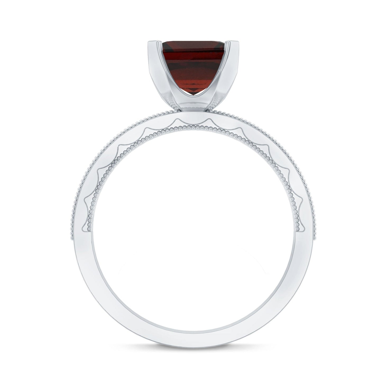 Natural 8mm Asscher Cut Garnet Engagement Ring with Diamond Side Stones