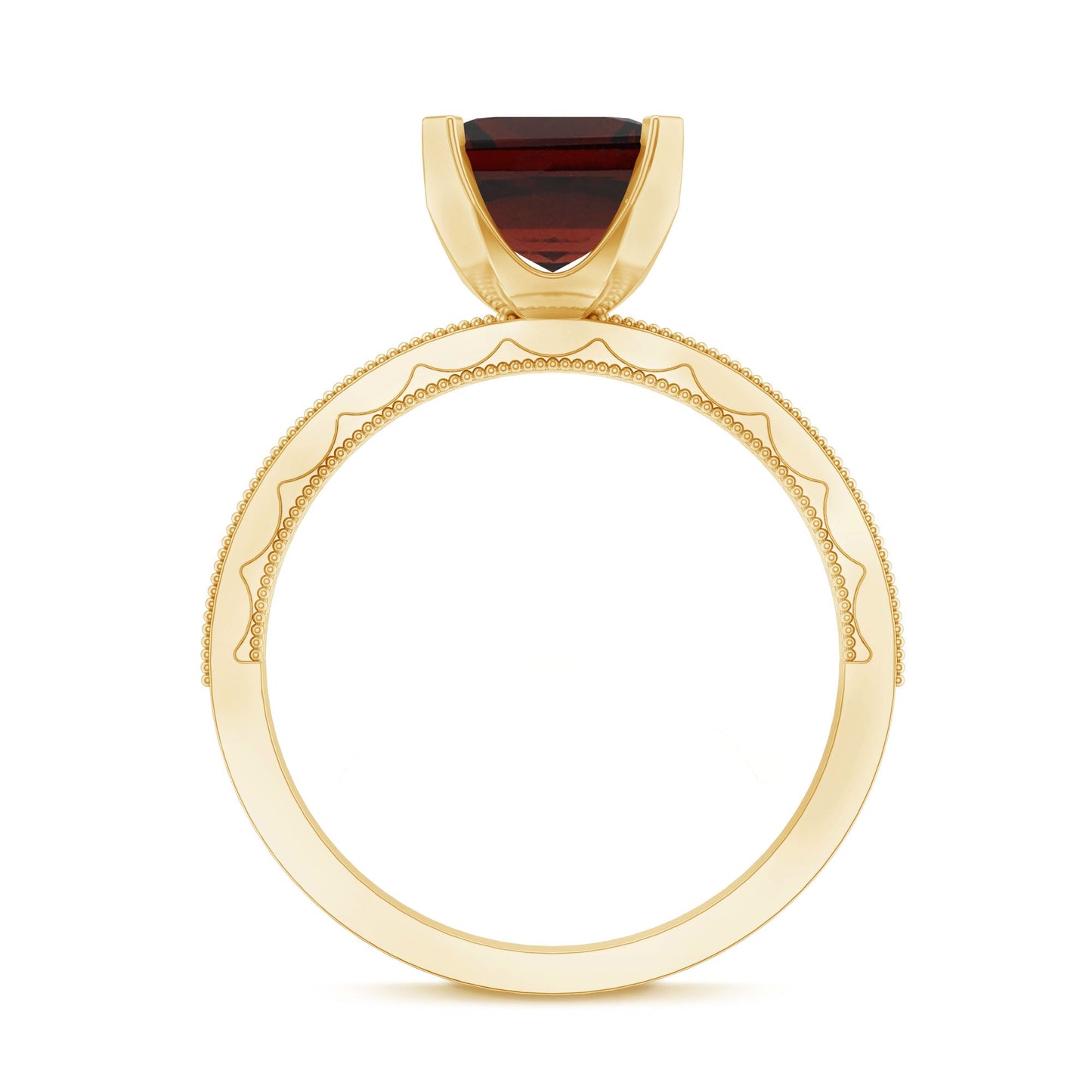 Natural 8mm Asscher Cut Garnet Engagement Ring with Diamond Side Stones