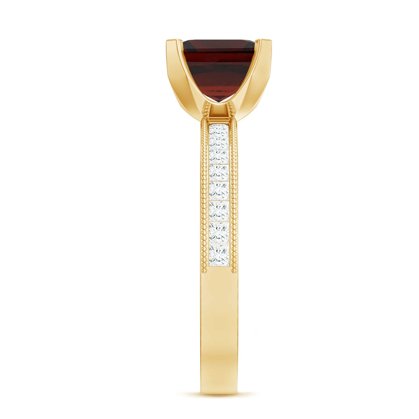 Natural 8mm Asscher Cut Garnet Engagement Ring with Diamond Side Stones