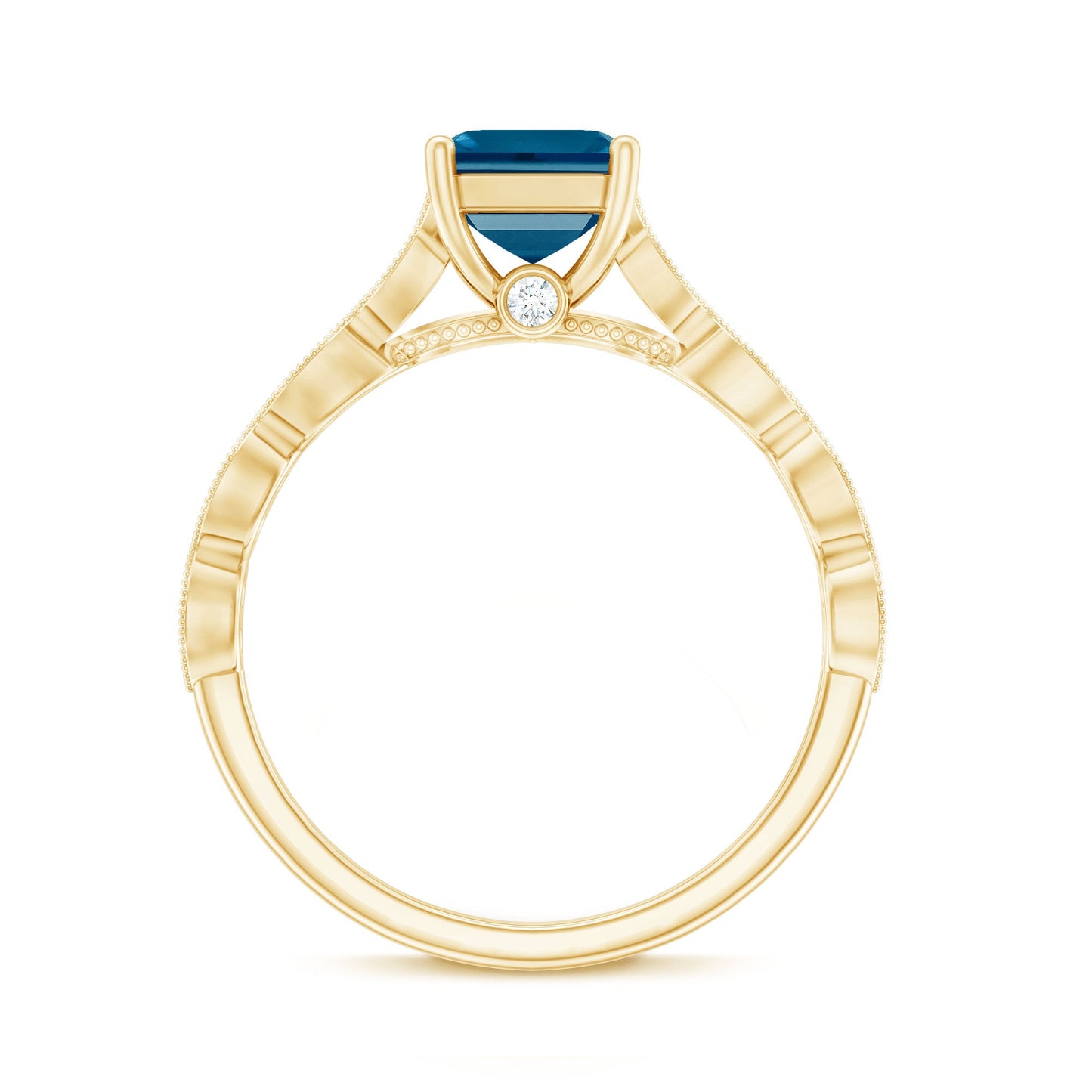 8mm Asscher Cut London Blue Topaz Designer Engagement Ring with Diamond