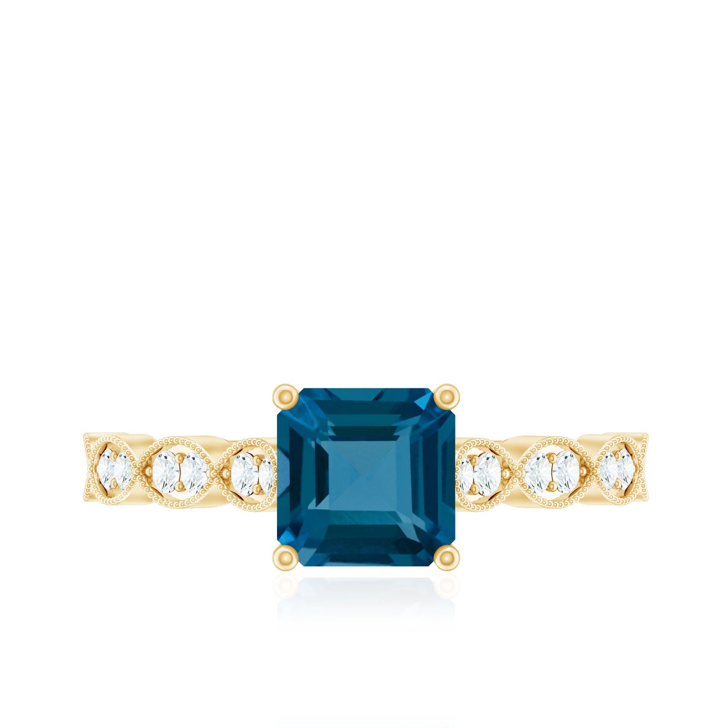 8mm Asscher Cut London Blue Topaz Designer Engagement Ring with Diamond