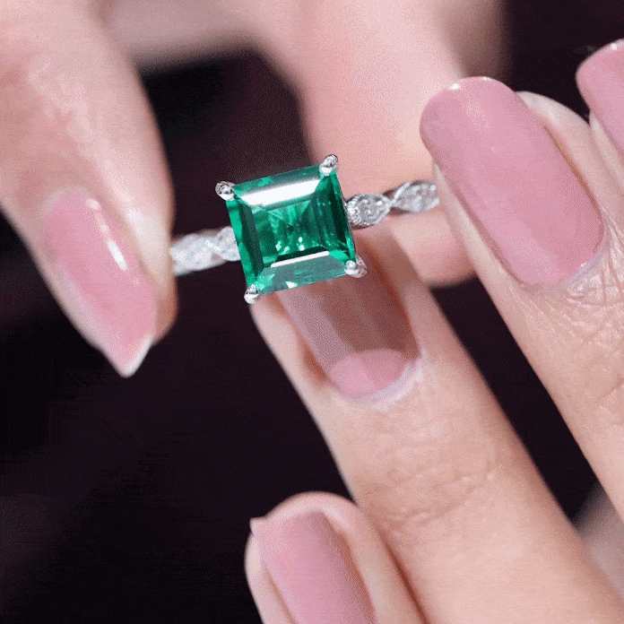 Certified 2 Carat Lab Grown Emerald Princess Cut Engagement Ring