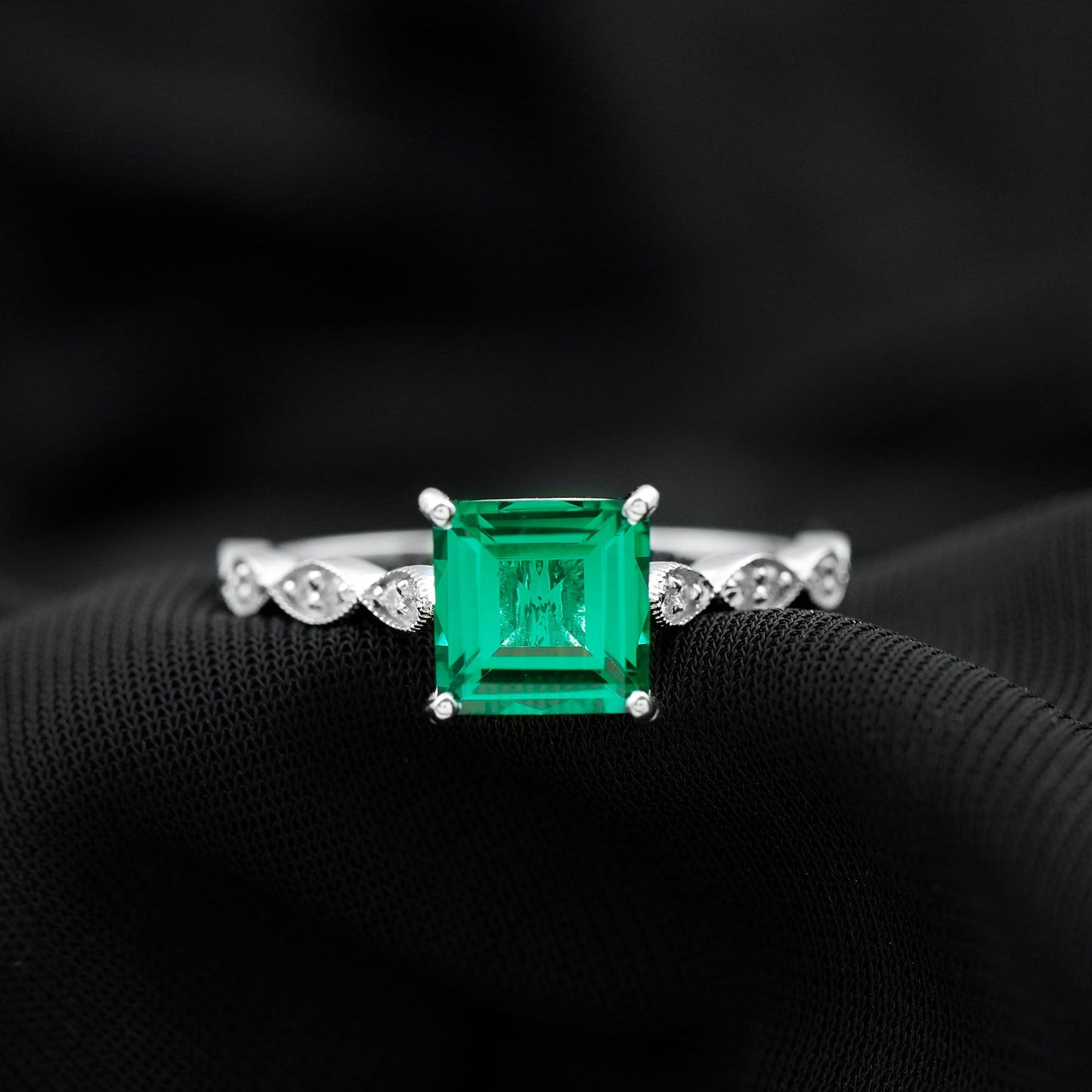 Certified 2 Carat Lab Grown Emerald Princess Cut Engagement Ring
