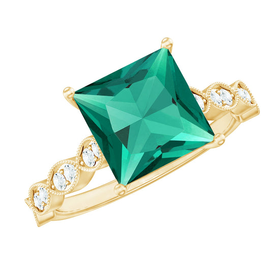 Certified 2 Carat Lab Grown Emerald Princess Cut Engagement Ring