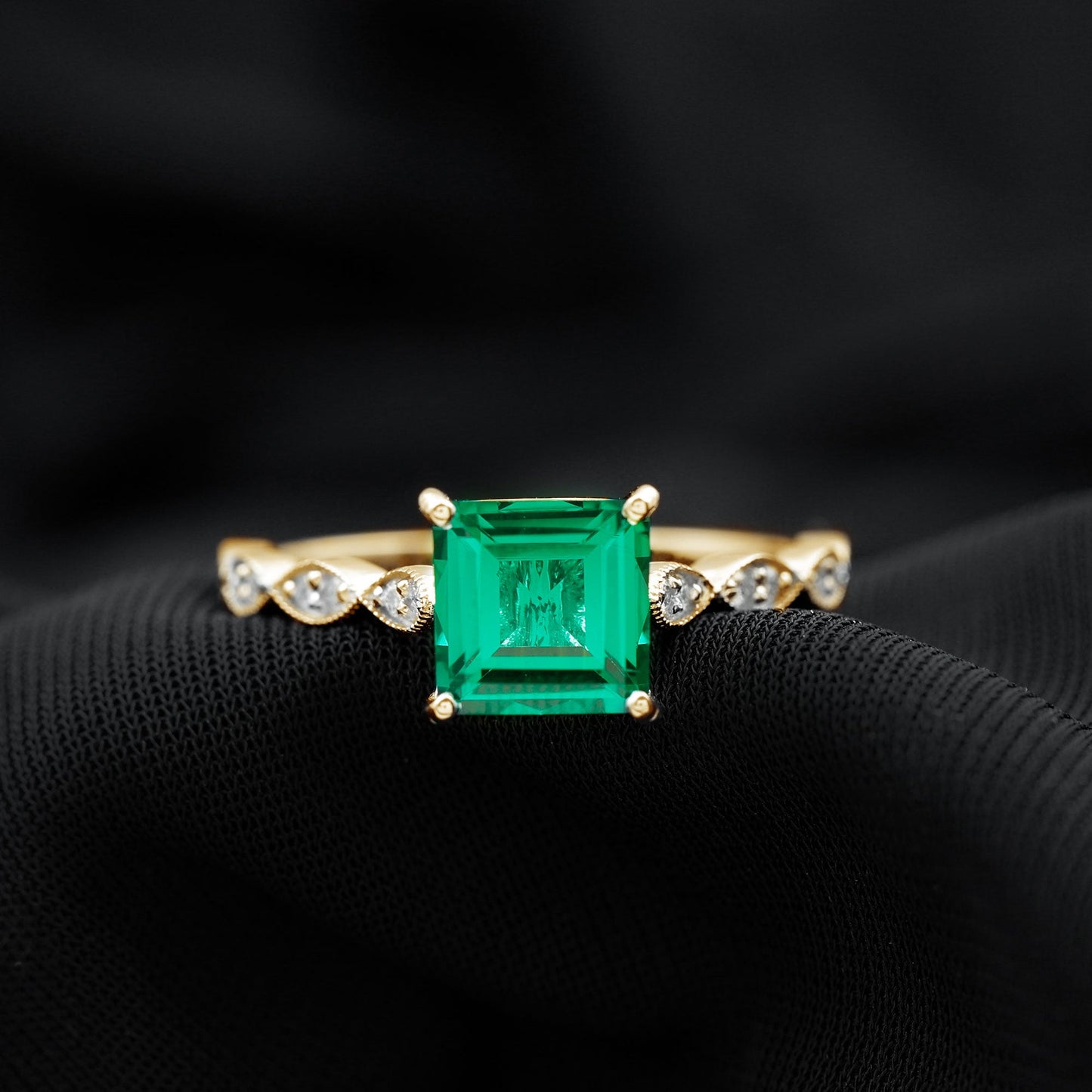 Certified 2 Carat Lab Grown Emerald Princess Cut Engagement Ring
