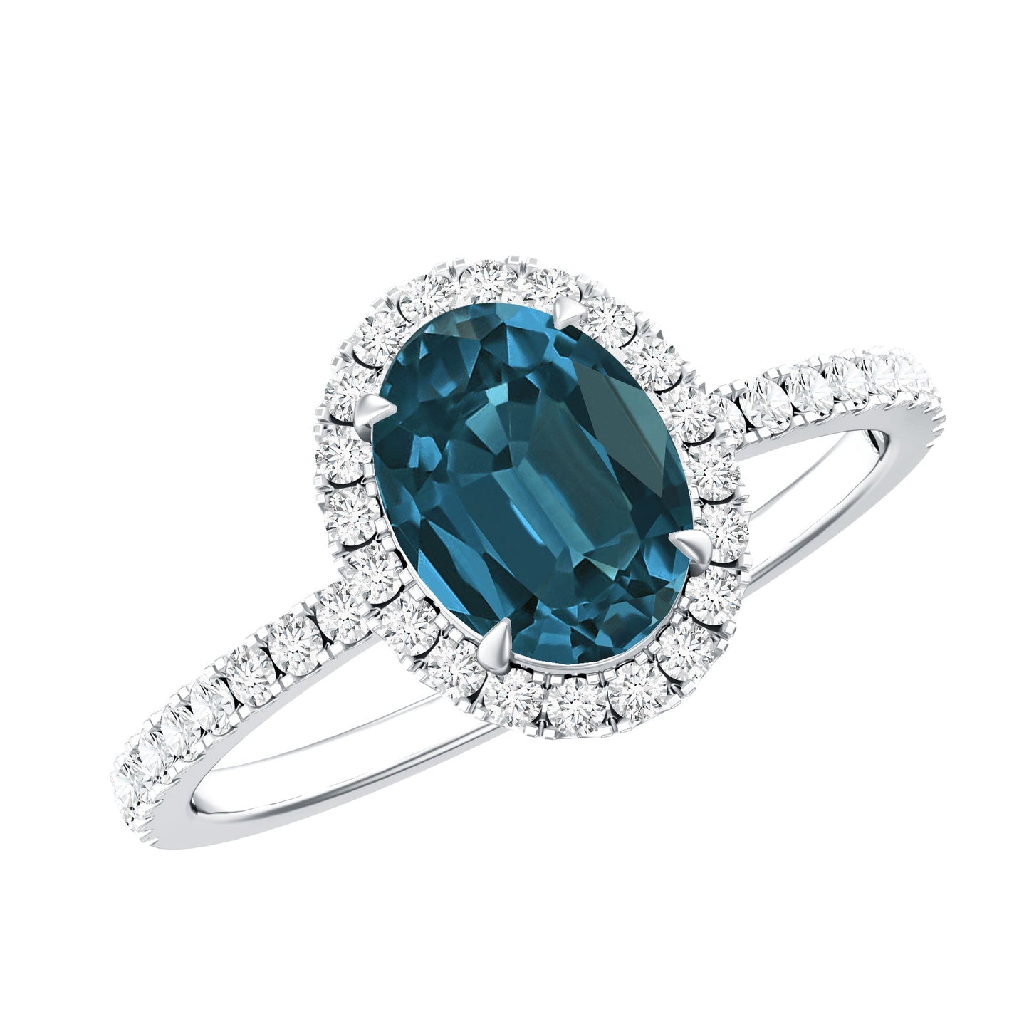 Oval 6X8MM London Blue Topaz Halo Engagement Ring