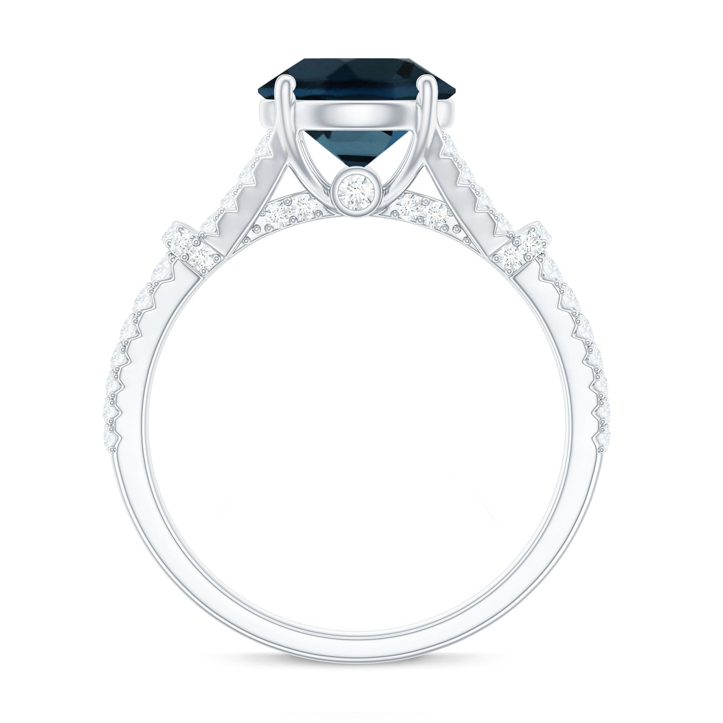 Natural London Blue Topaz Split Shank Engagement Ring