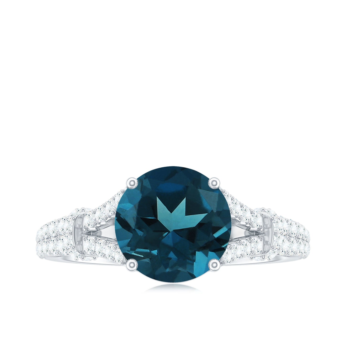 Natural London Blue Topaz Split Shank Engagement Ring