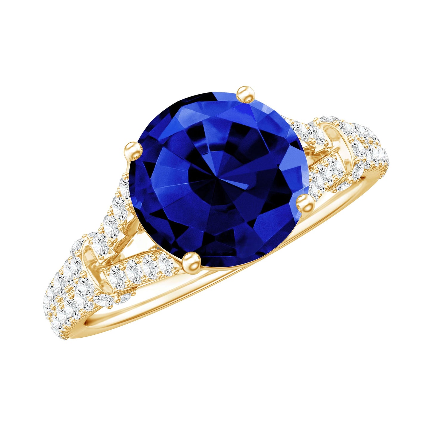 Certified 2.7 Carat Lab Grown Blue Sapphire Engagement Ring with Diamond Split Shank