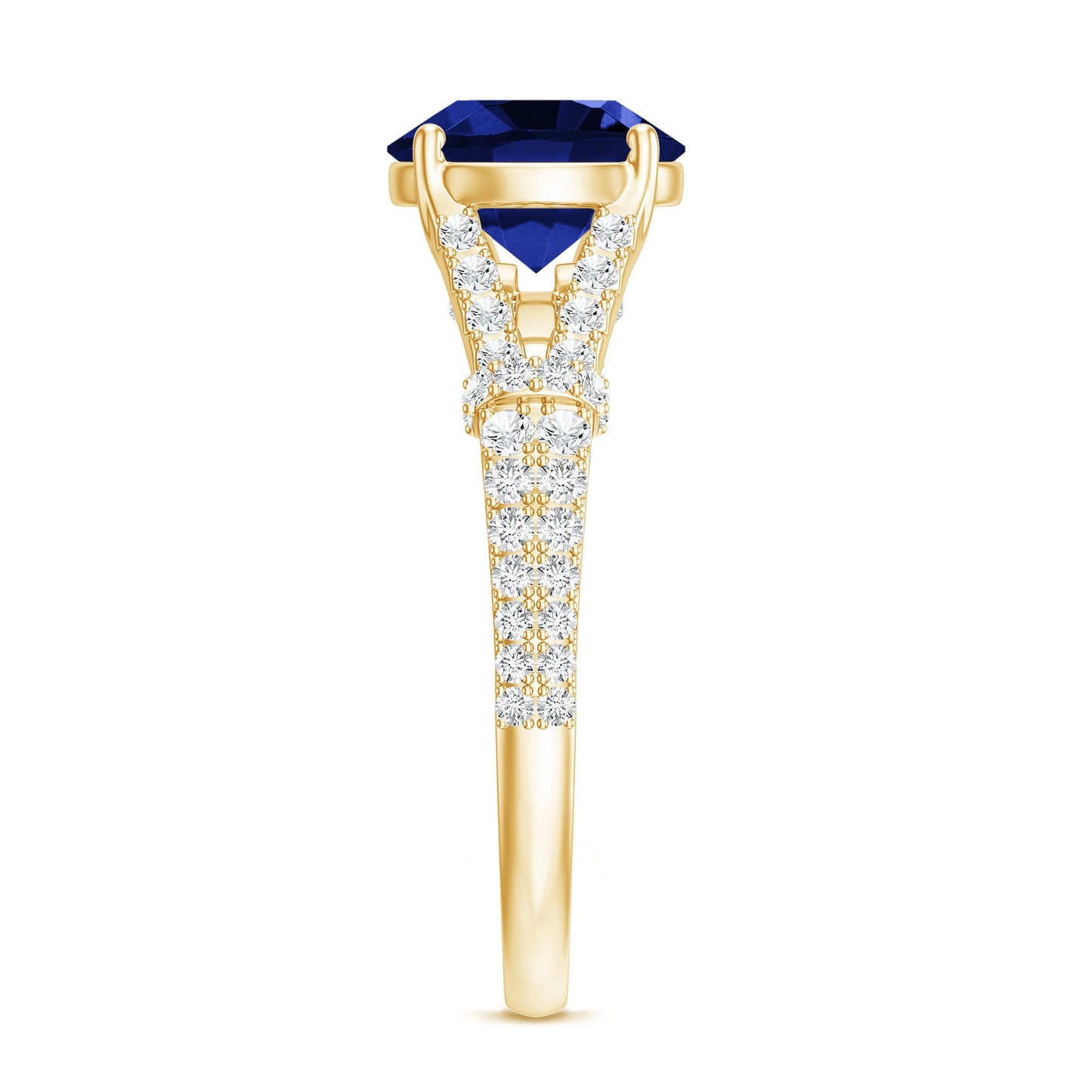 Certified 2.7 Carat Lab Grown Blue Sapphire Engagement Ring with Diamond Split Shank