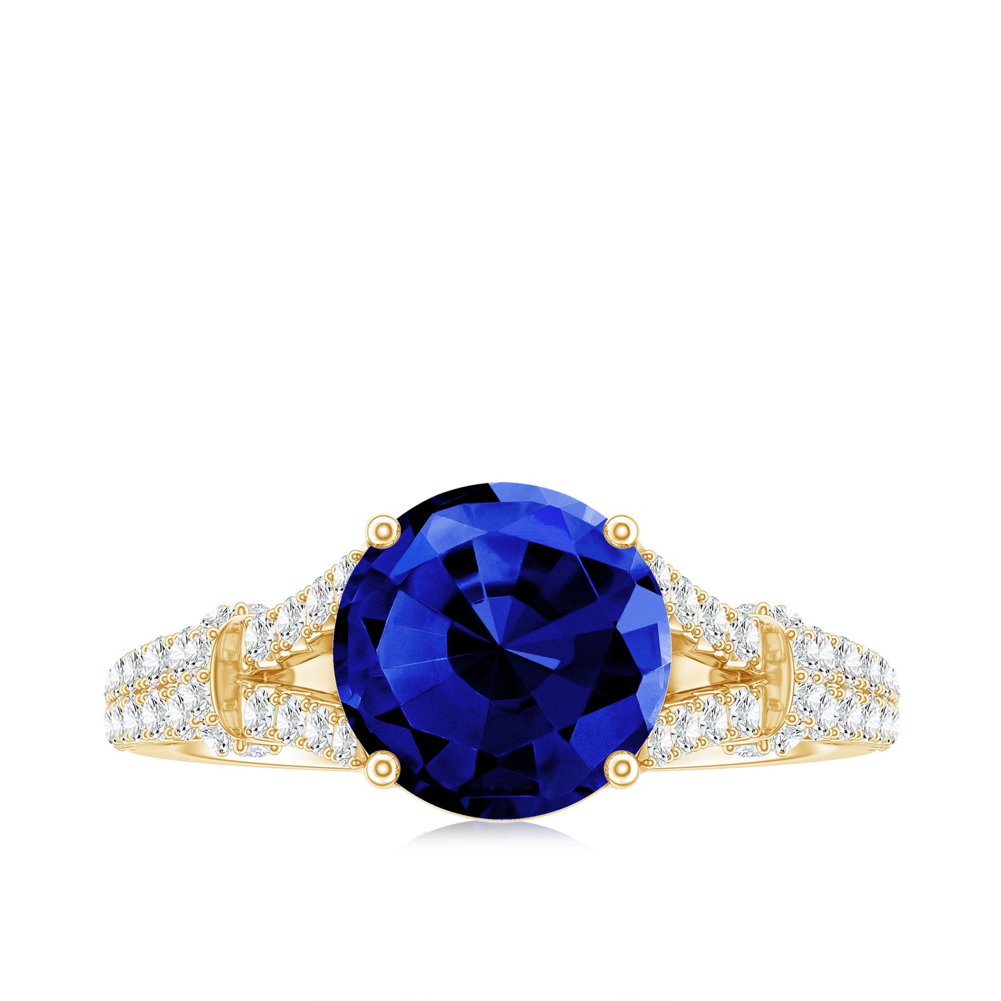 Certified 2.7 Carat Lab Grown Blue Sapphire Engagement Ring with Diamond Split Shank
