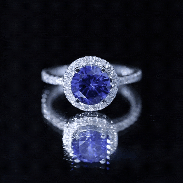 8 mm Round Lab Created Blue Sapphire Classic Engagement Ring with Diamond Halo