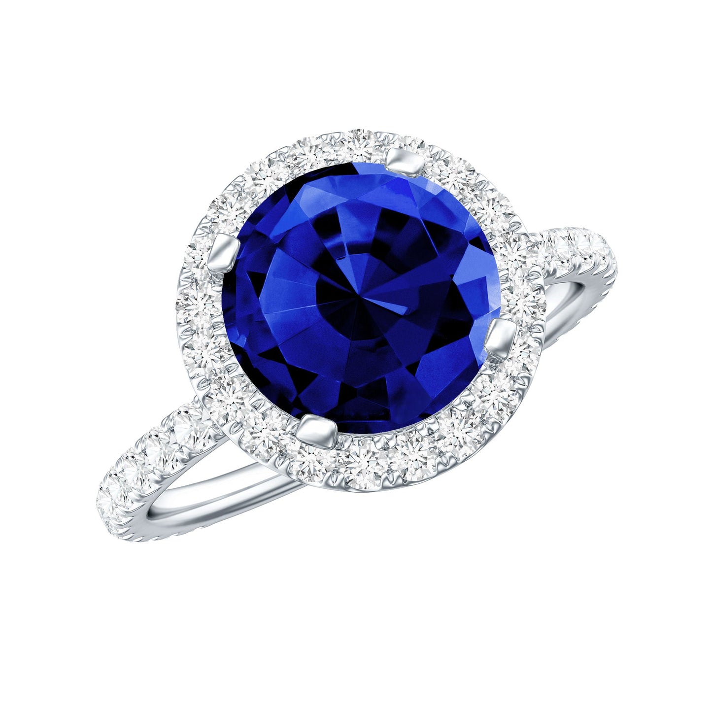 8 mm Round Lab Created Blue Sapphire Classic Engagement Ring with Diamond Halo